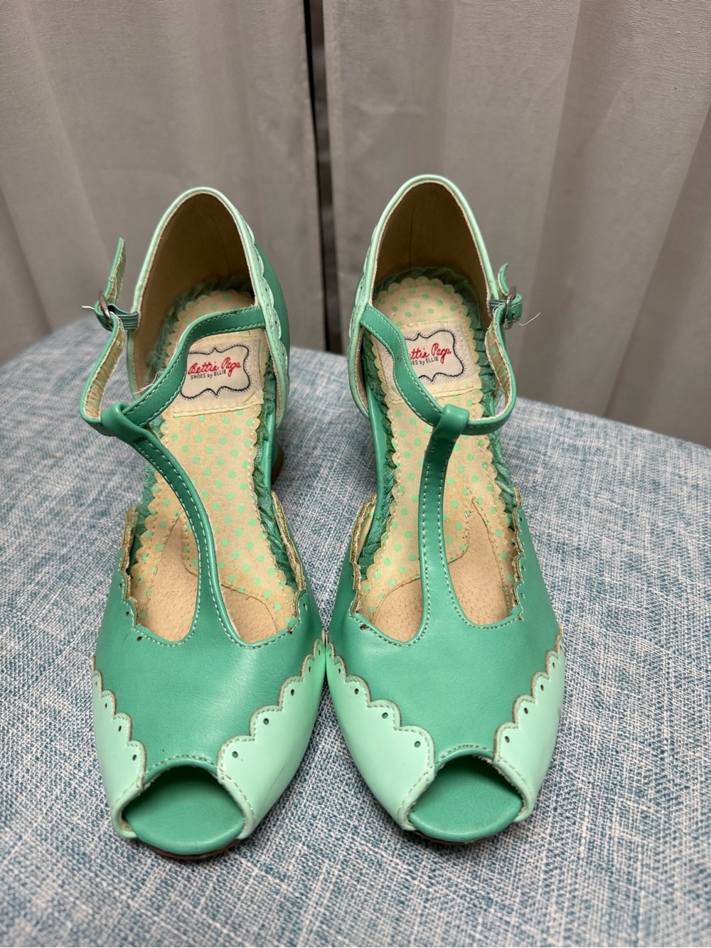 Bettie Page Mint T-Strap Peep Toe Heels